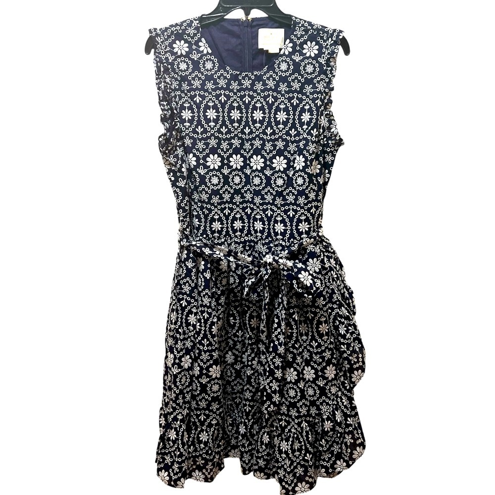 Kate Spade Shore Thing Eyelet Wrap Dress navy & white ruffles 14 NWT - Picture 2 of 11